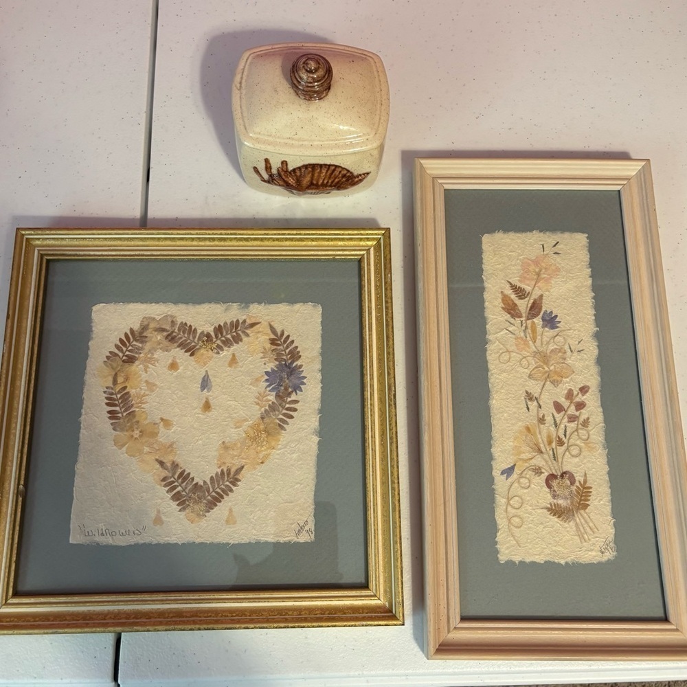 Framed Botanical Art Set with Cream and Gold Accents
